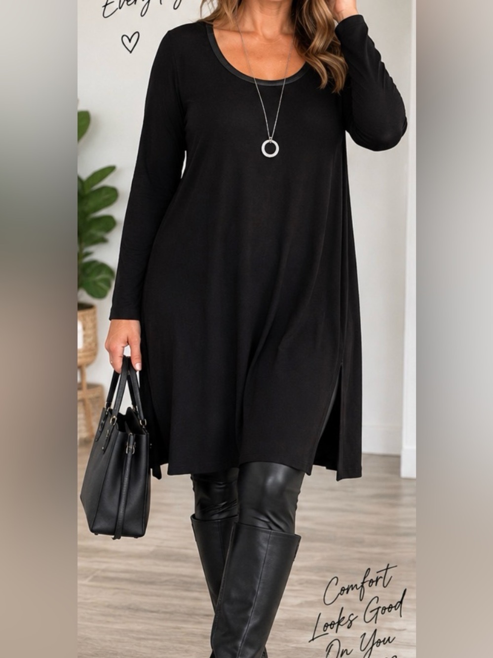 27” ptp Black Long Sleeve Midi Dress